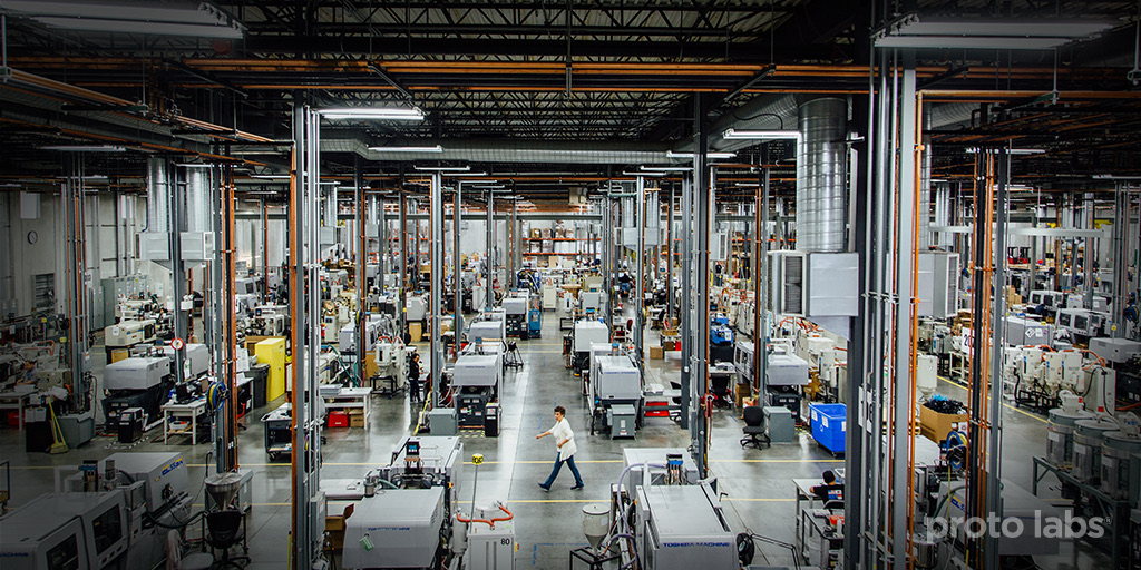 An injection molding machine in operation